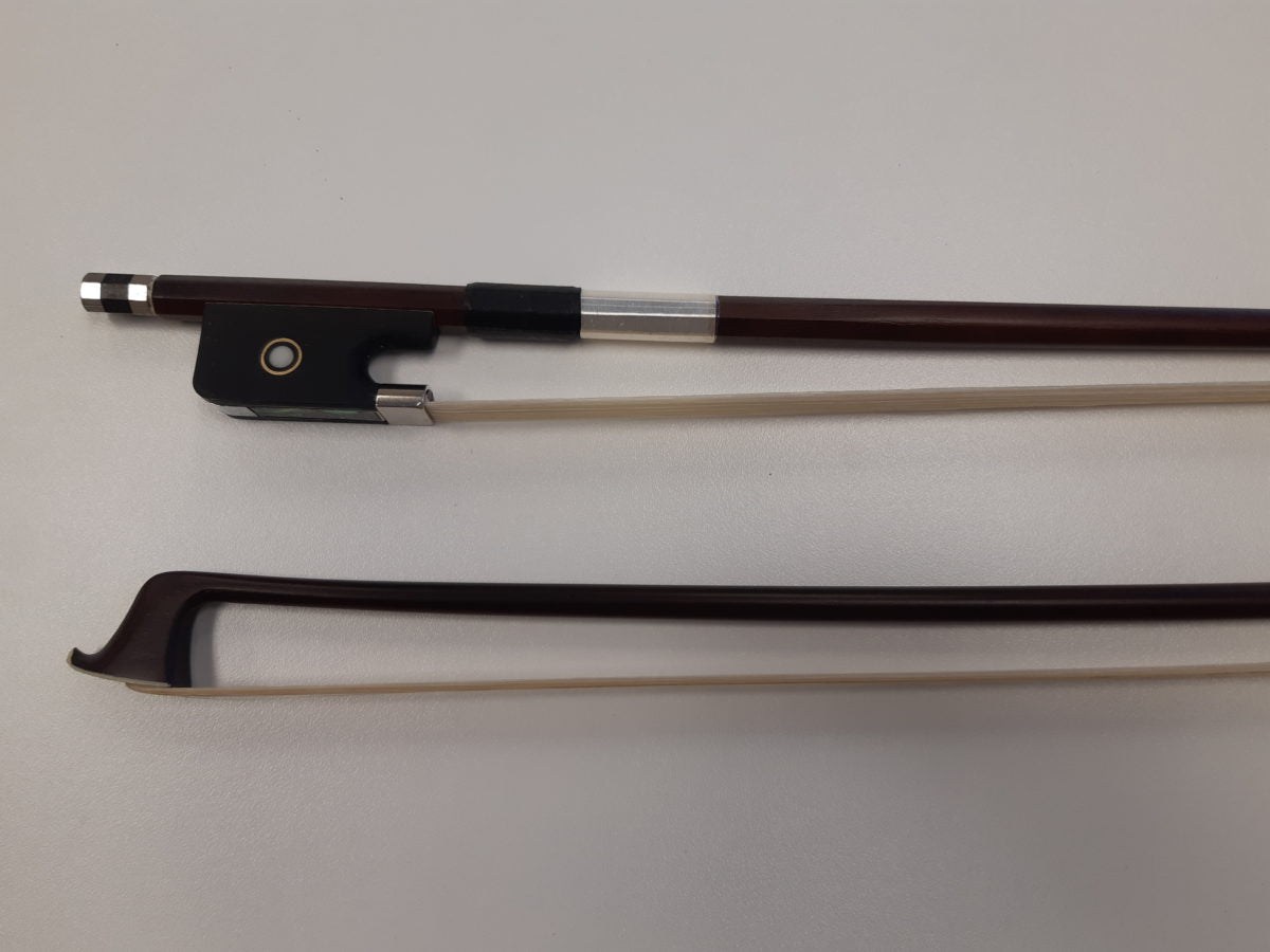 Student Viola Bow - Brazilwood with Round Stick, Horsehair & Fully Lined Plastic Frog (4/4 Size)