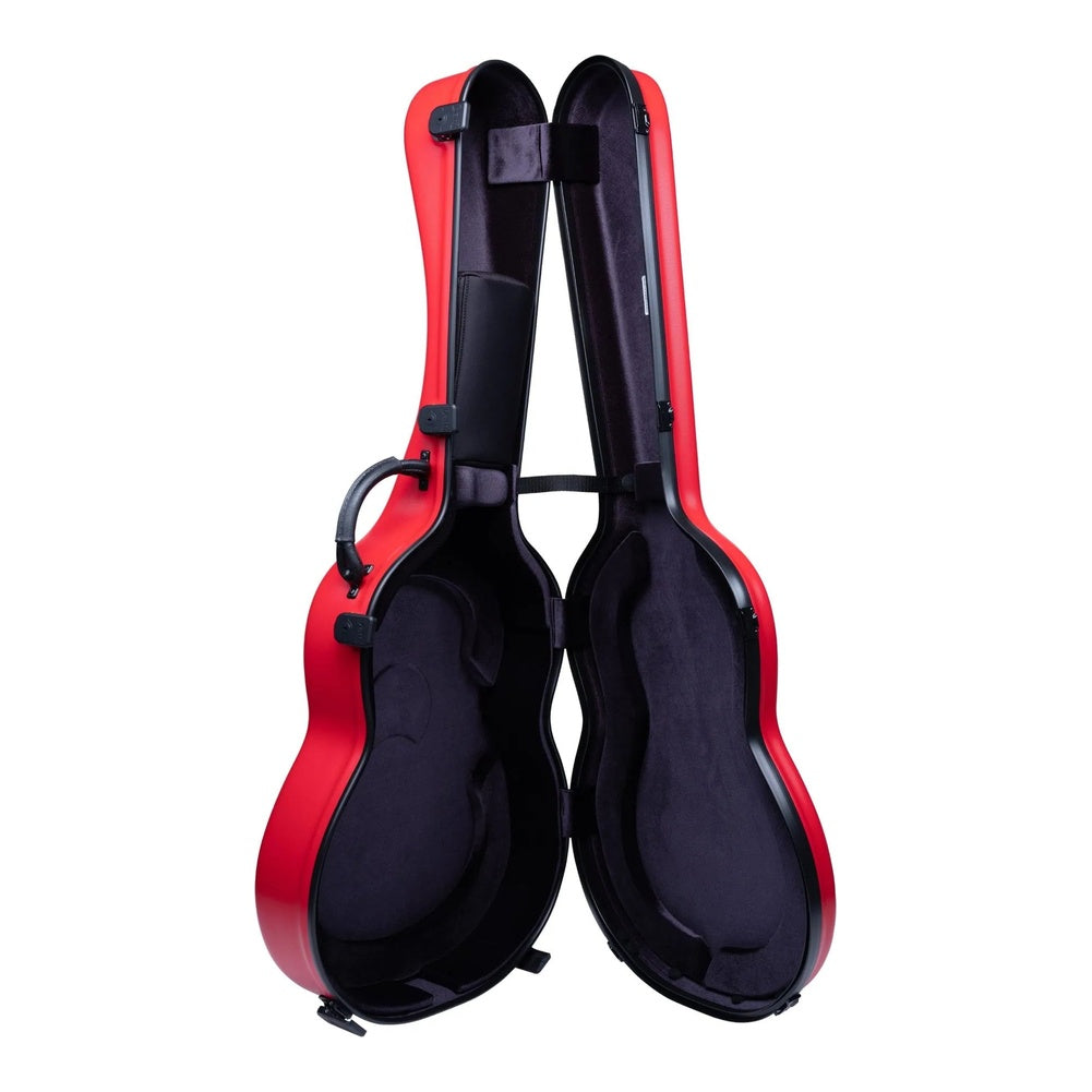Étui en ABS pour guitare classique Bam Classic – Rouge grenade, ouvert, montrant le berceau recouvert de velours