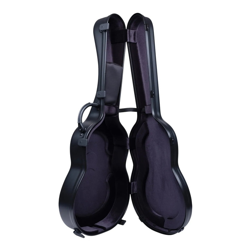 Étui en ABS pour guitare classique Bam Classic – Noir, ouvert, montrant le berceau recouvert de velours