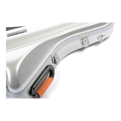 Étui pour saxophone ténor Bam La Défense Cabine – Aluminium brossé, détail du loquet et de la poignée
