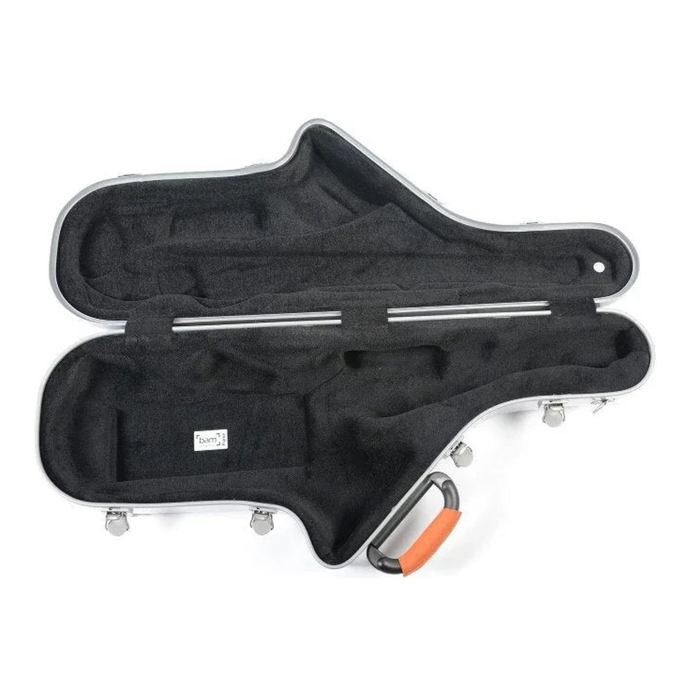 Étui pour saxophone ténor Bam La Défense Cabine – Aluminium brossé, intérieur ouvert