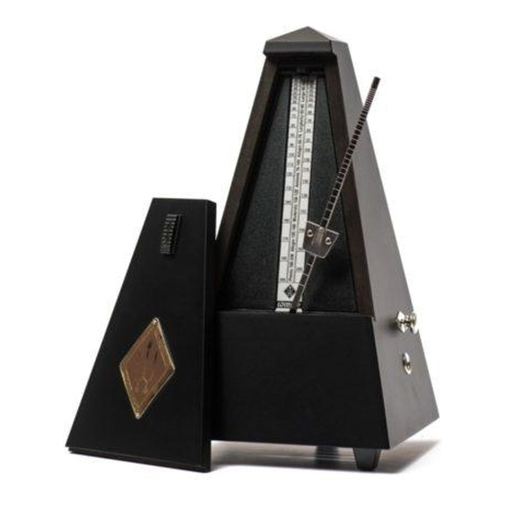 Wittner Maelzel Pyramid Metronome (Solid Wood & Mechanical Clockwork) - Black, matte silk / With bell