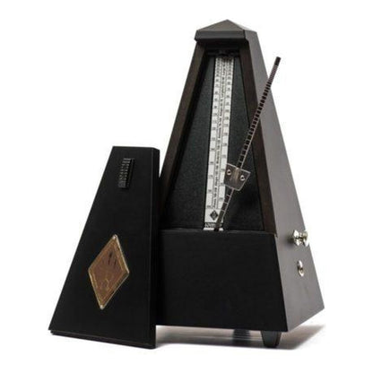 Wittner Maelzel Pyramid Metronome (Solid Wood & Mechanical Clockwork) - Black, matte silk / With bell